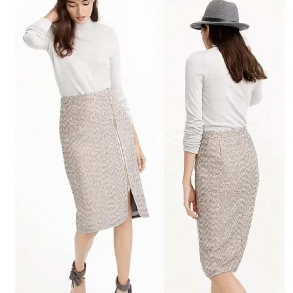 J Crew Metallic Tweed Asymmetric Zip Pencil Skirt Womens 8 Purple Gold NWT E1246
